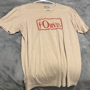 Orvis Beige Short Sleeve Tee with Red Logo